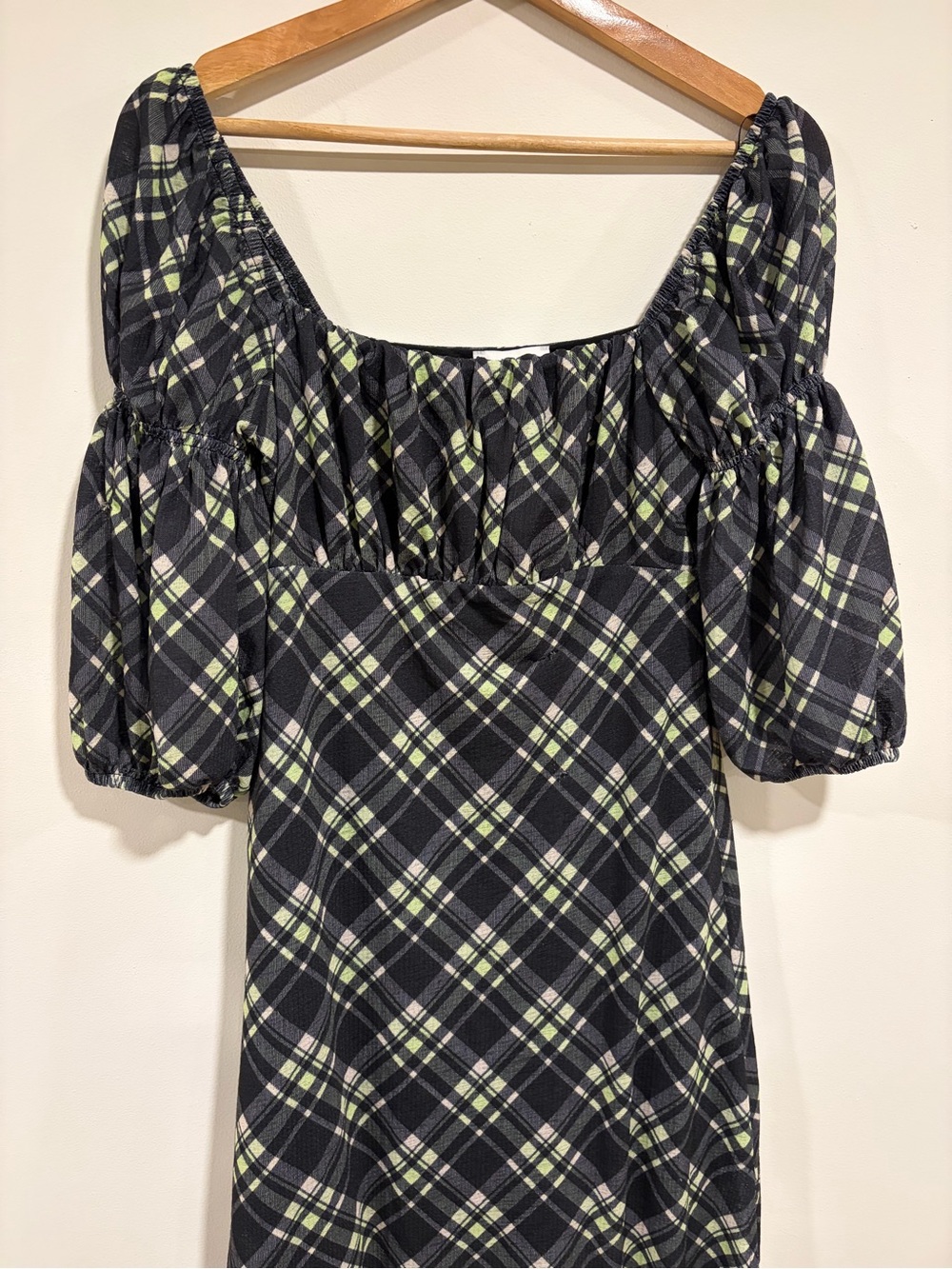 NWT Topshop Check Square Neck Puff Sleeve Midi Dress Women’s Size 6 Whimsigoth - Picture 4 of 8